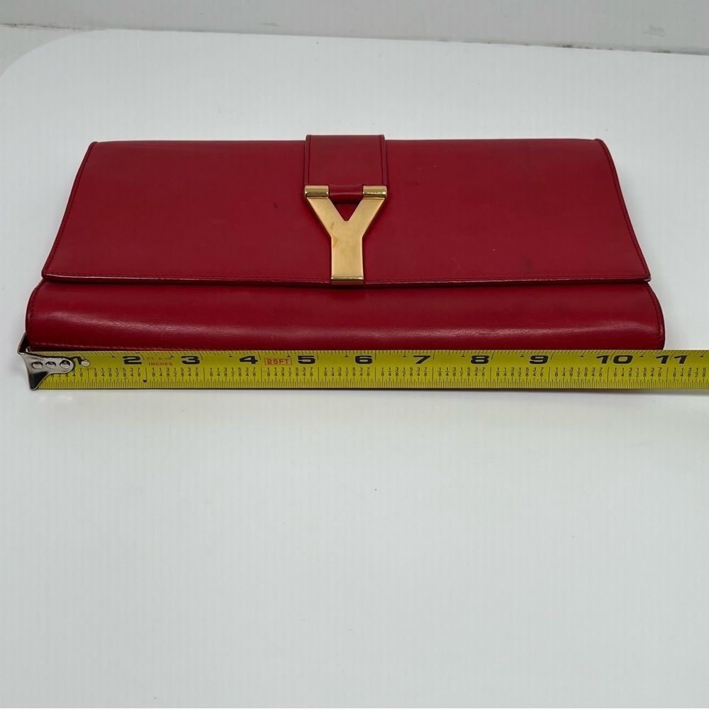 Yves Saint Laurent Clutch Bag Red Leather Gold Hardware - Picture 12 of 13